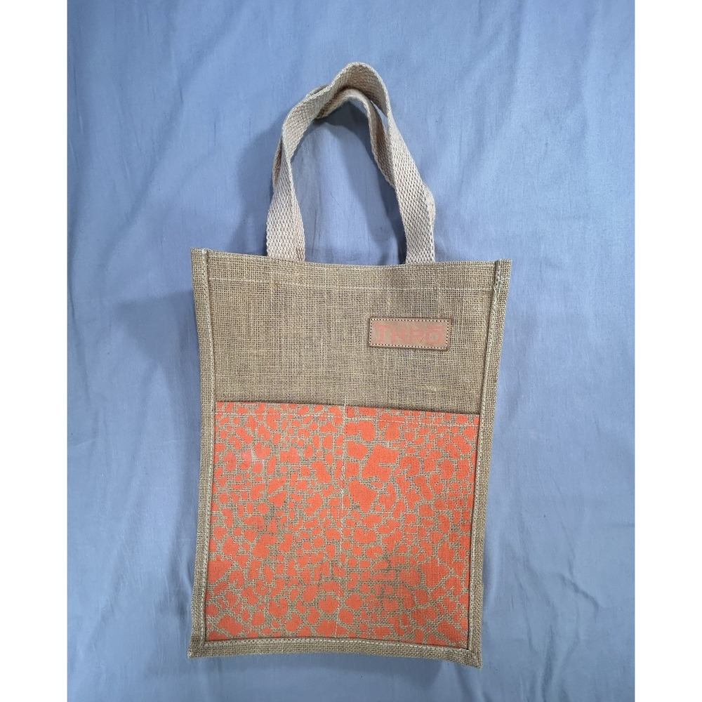 Jute Shopping Tote Bag 16 X 11.5" Giraffe Print On Front‎ Pockets